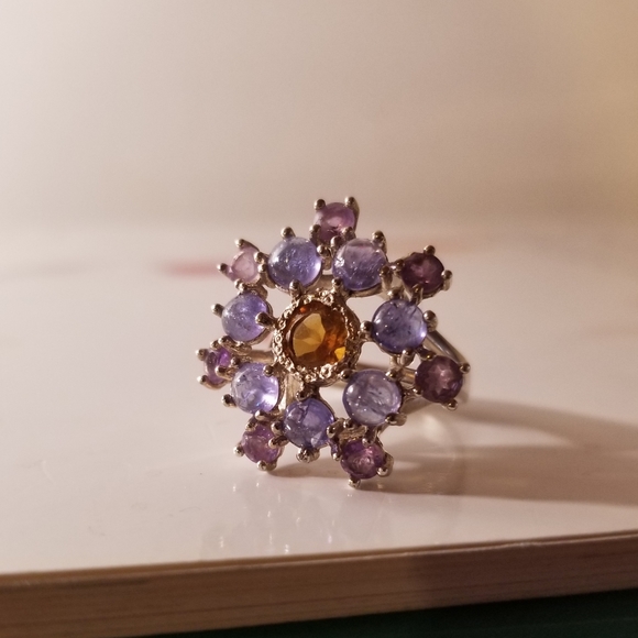 Vintage Sterling Silver Princess Ring with Tanzanite, Amethyst and Citrine - Picture 2 of 16